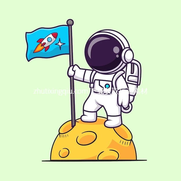 Free Vector Cute Astronaut Holding Rocket Flag On Y Watermarked