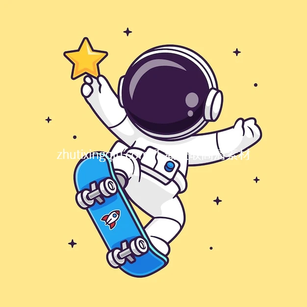 Free Vector Cute Astronaut Playing Skateboard With Watermarked