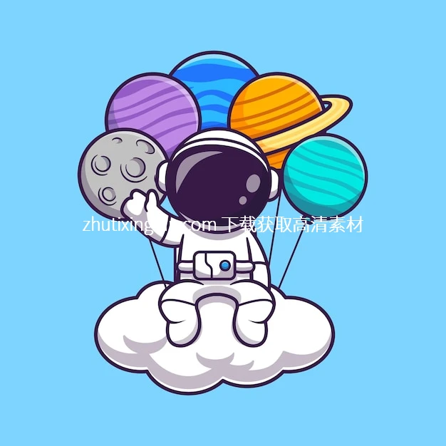 Vector Astronaut Sitting On Cloud With Planet Ballo Watermarked