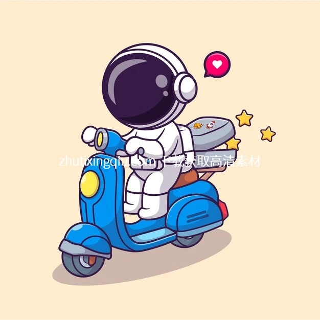 Vector Cute Astronaut Riding Scooter With Star Box Watermarked